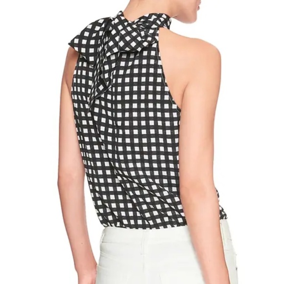 NWT Banana Republic Gingham PRINT BOW NECK HALTER TOP - Picture 2 of 9